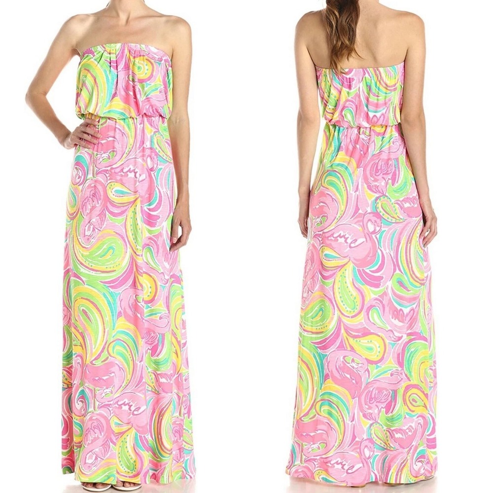 Lilly Pulitzer Marlisa Strapless Maxi Dress Pink Flamingo All Nighter Small - Picture 11 of 11